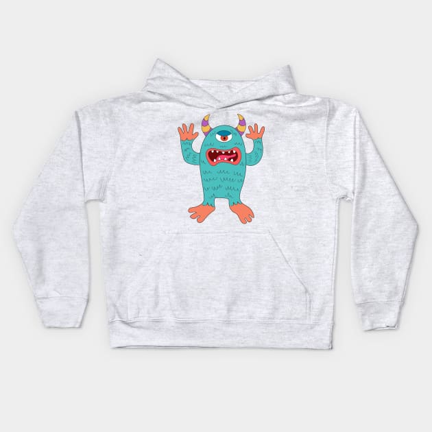 One-eyed Halloween alien monster cartoon drawing. Kids Hoodie by Nalidsa